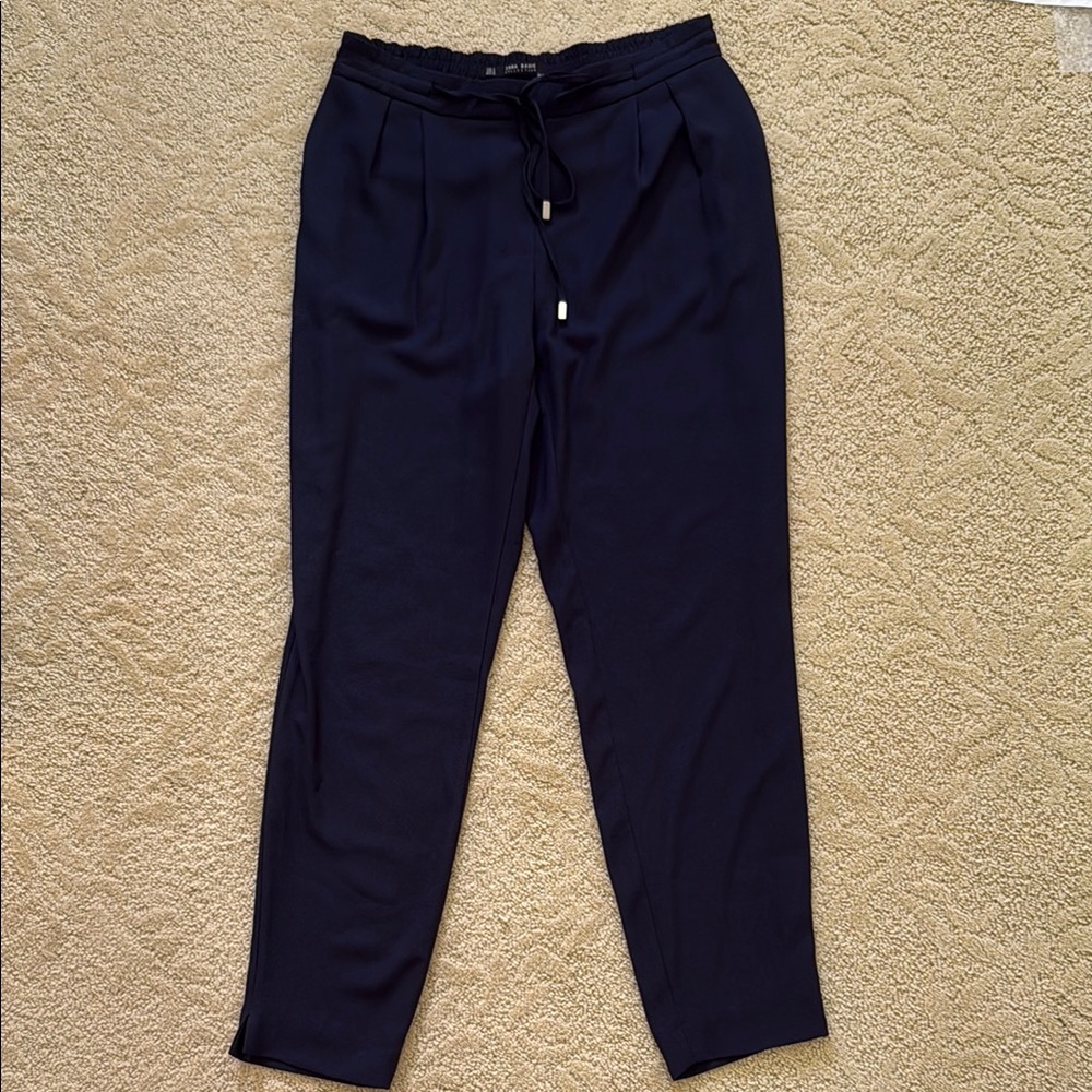 Zara Navy Blue Pants With Elastic Waistband and Relaxed Fit